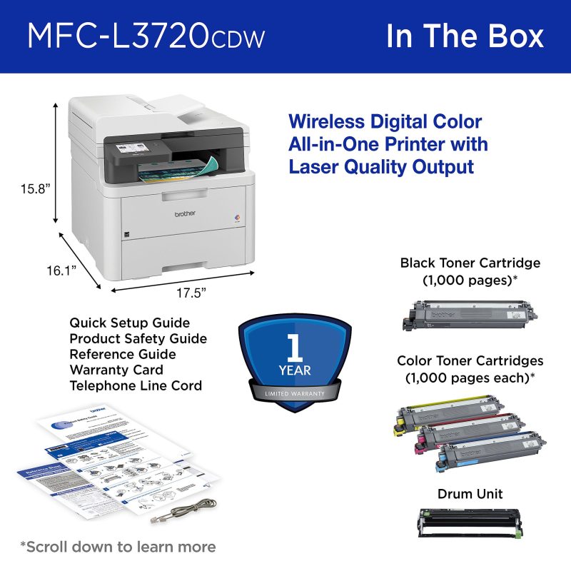 Brother MFC-L3720CDW Wireless Digital Color All-in-One Printer with Laser Quality Output and Refresh EZ Print Eligibility - Image 8