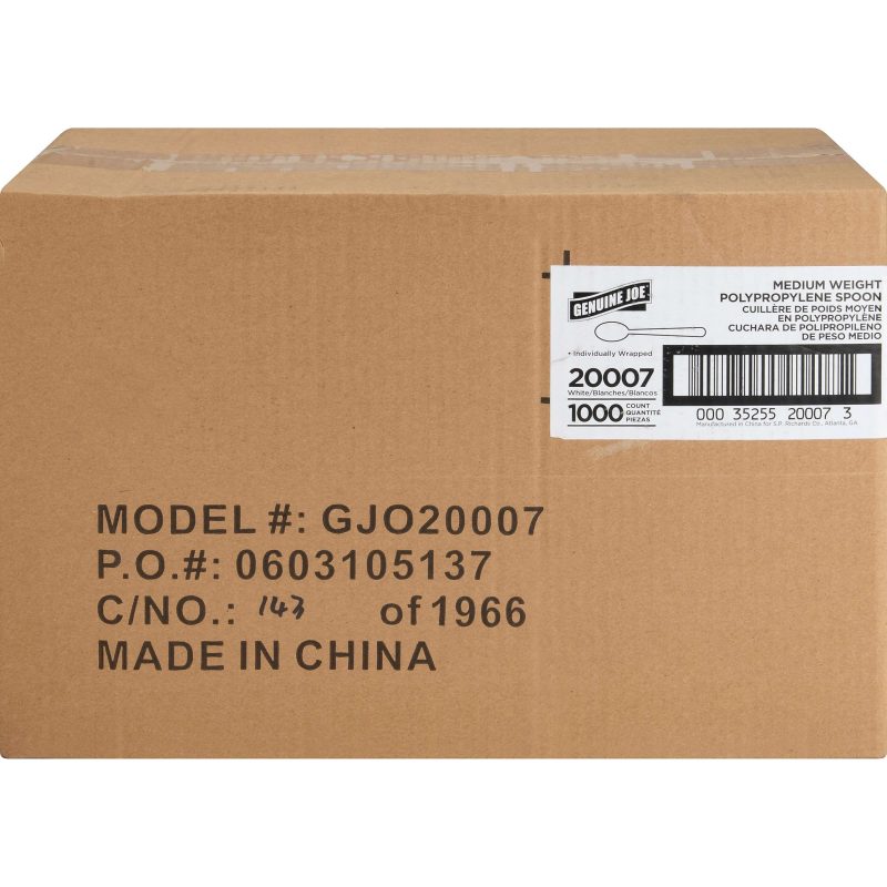 Genuine Joe Individually Wrapped Spoon - 1 Piece(s) - 1000/Carton - Spoon - 1 x Spoon - Disposable - White - Image 2
