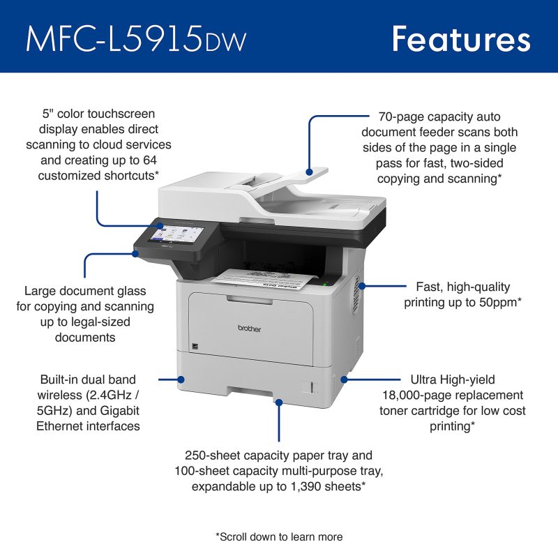 Brother® MFC-L5915DW Wireless Business Laser Monochrome All-in-One Printer - Image 2