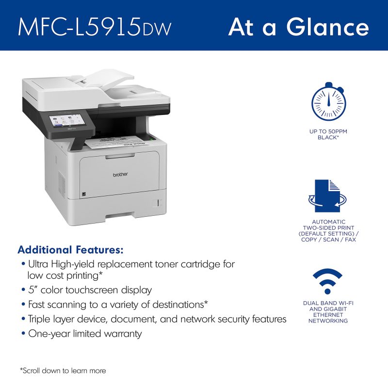 Brother® MFC-L5915DW Wireless Business Laser Monochrome All-in-One Printer - Image 3