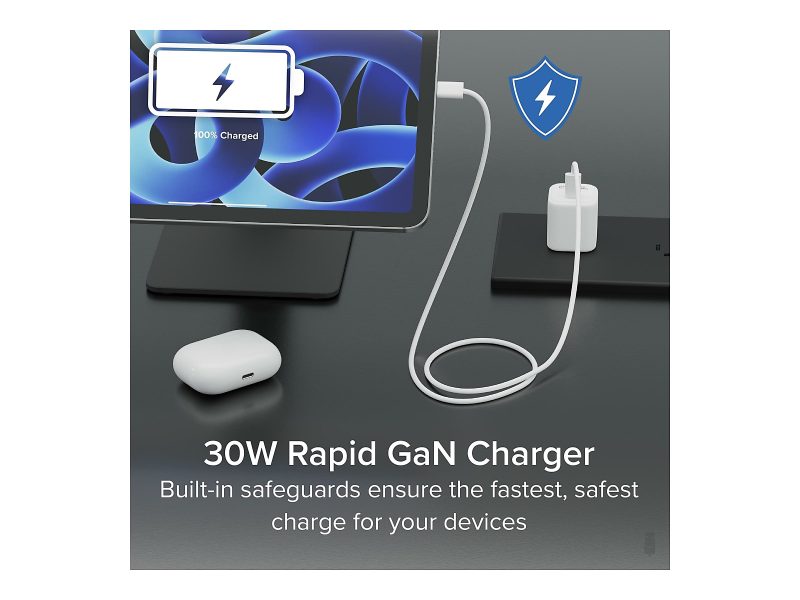 Plugable - Power adapter - GaN - 30 Watt - 1.5 A - PD 3.0 (24 pin USB-C) - white - Image 2