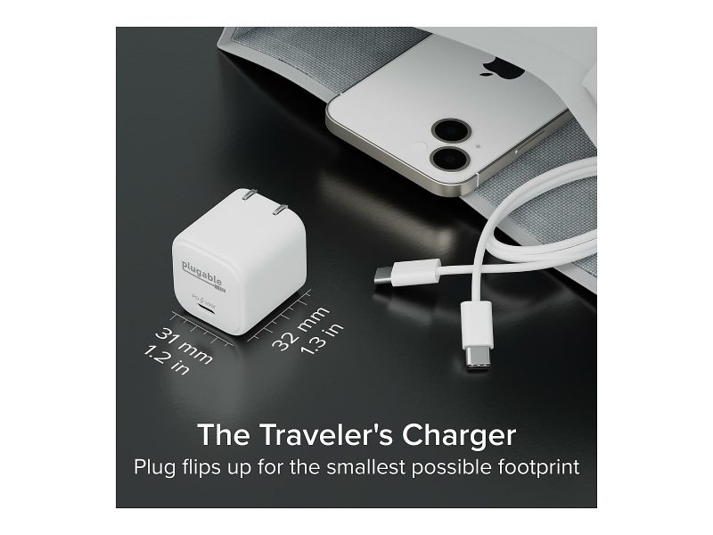 Plugable - Power adapter - GaN - 30 Watt - 1.5 A - PD 3.0 (24 pin USB-C) - white - Image 3