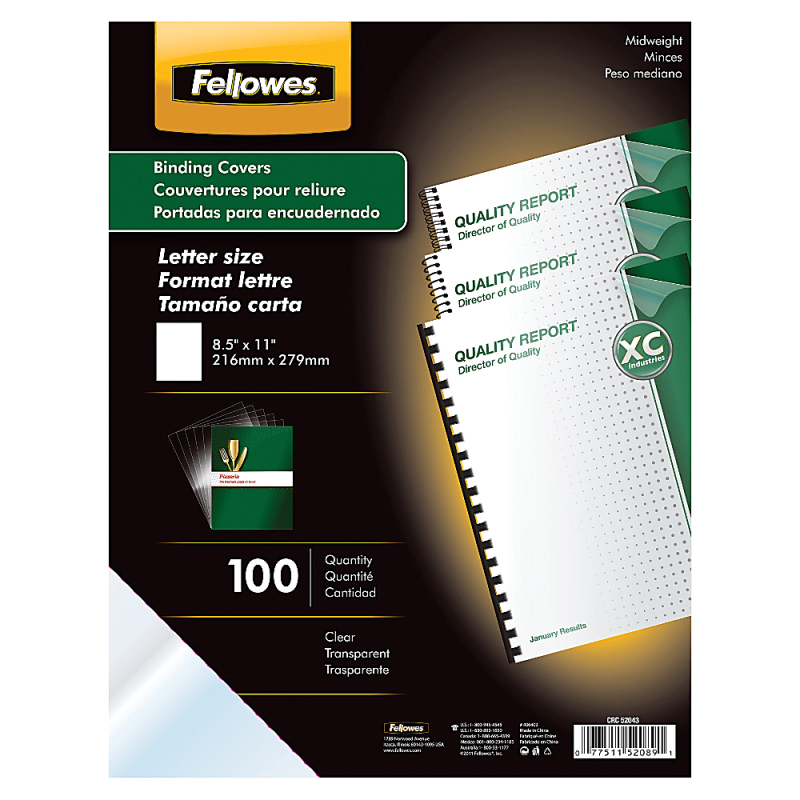 Fellowes® Clear Presentation Binding Covers, 8 1/2" 11", Clear, Pack Of 100
