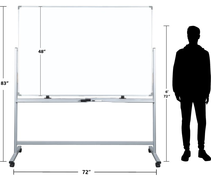 WorkPro® Double-Sided Mobile Magnetic Dry-Erase Whiteboard Easel, 72" x 48", Aluminum Frame With Silver Finish - Image 2