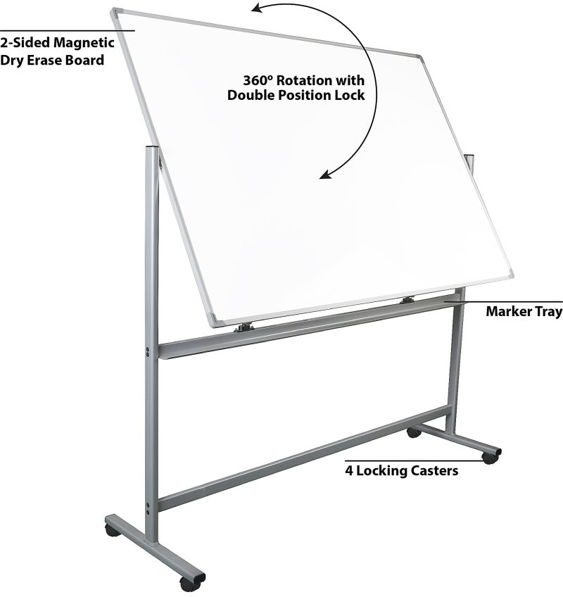 WorkPro® Double-Sided Mobile Magnetic Dry-Erase Whiteboard Easel, 72" x 48", Aluminum Frame With Silver Finish - Image 3