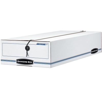Bankers Box® Liberty® Corrugated Storage Boxes, 6 3/8" x 9" x 24", White/Blue, Case Of 12