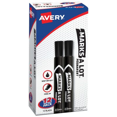 Avery® Marks A Lot® Permanent Markers, Chisel Tip, Large Desk-Style Size, Black, Pack Of 36 - Black,12
