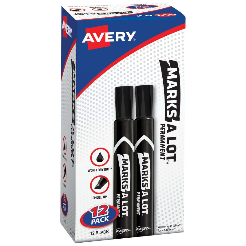 Avery® Marks A Lot® Permanent Markers, Chisel Tip, Large Desk-Style Size, Black, Pack Of 36 - Black,12