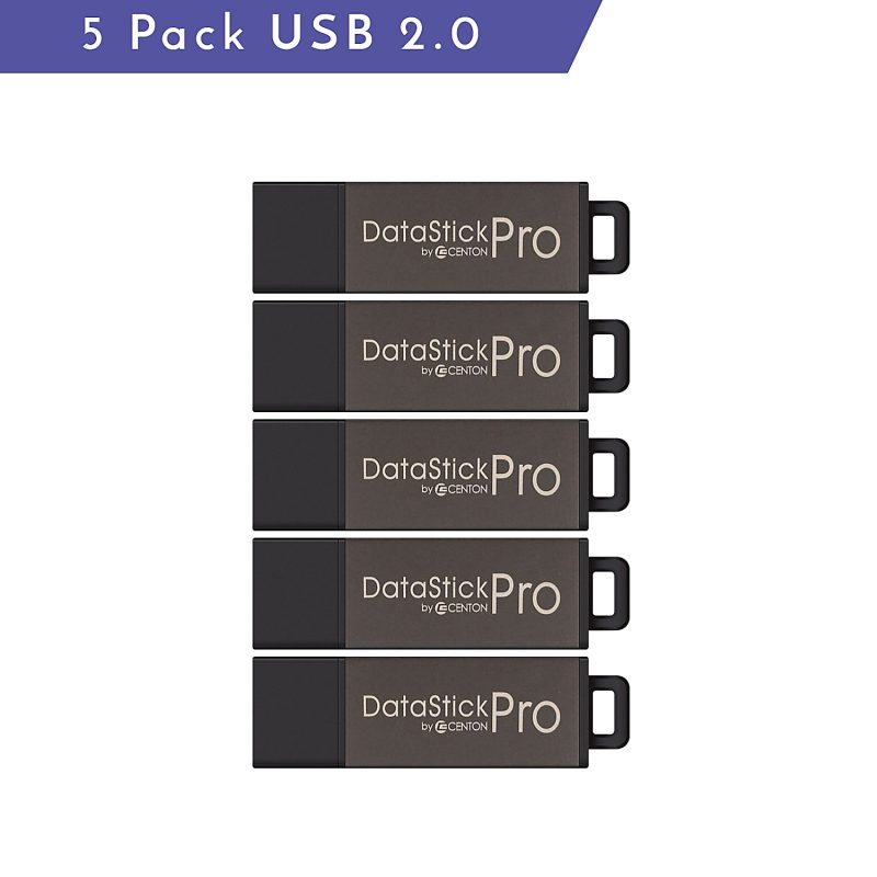 Centon DataStick Pro USB Flash Drives, USB 2.0, 8GB, Gray, Pack Of 5, S1-U2P5-8-5B - Image 2