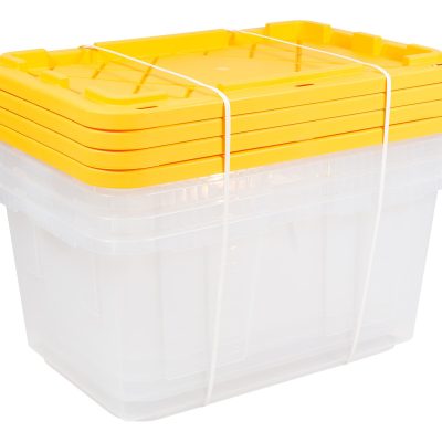 Office Depot® Brand by GreenMade® Professional Storage Totes With Handles/Snap Lids, 27 Gallon, 30-1/10" x 20-1/4" x 14-3/4", Clear/Yellow, Pack Of 4 Totes