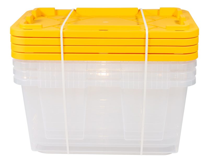 Office Depot® Brand by GreenMade® Professional Storage Totes With Handles/Snap Lids, 27 Gallon, 30-1/10" x 20-1/4" x 14-3/4", Clear/Yellow, Pack Of 4 Totes - Image 2