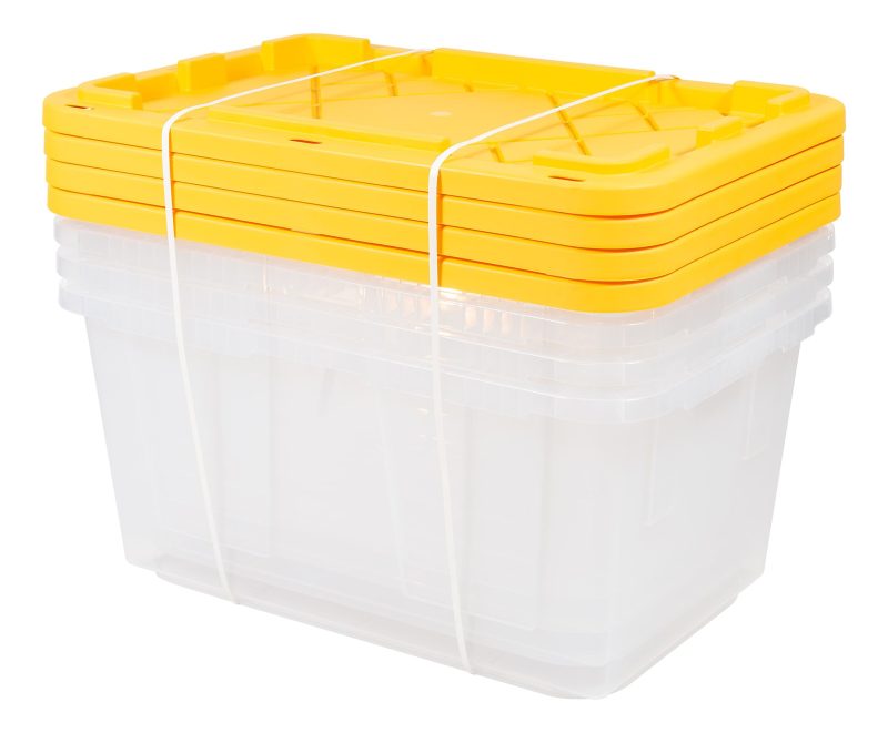 Office Depot® Brand by GreenMade® Professional Storage Totes With Handles/Snap Lids, 27 Gallon, 30-1/10" x 20-1/4" x 14-3/4", Clear/Yellow, Pack Of 4 Totes - Image 3