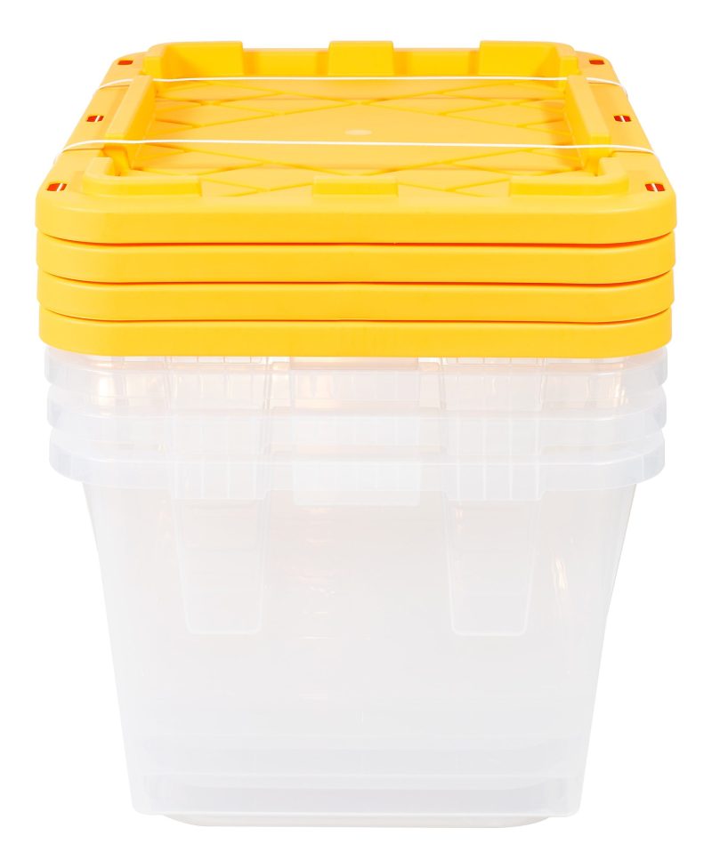 Office Depot® Brand by GreenMade® Professional Storage Totes With Handles/Snap Lids, 27 Gallon, 30-1/10" x 20-1/4" x 14-3/4", Clear/Yellow, Pack Of 4 Totes - Image 4