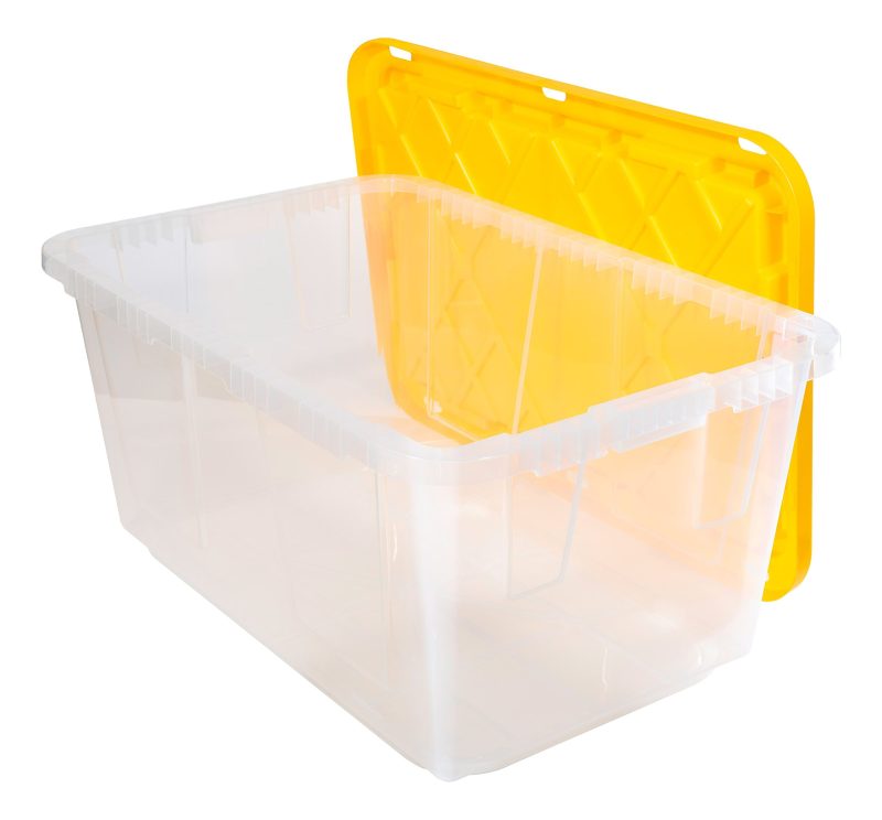 Office Depot® Brand by GreenMade® Professional Storage Totes With Handles/Snap Lids, 27 Gallon, 30-1/10" x 20-1/4" x 14-3/4", Clear/Yellow, Pack Of 4 Totes - Image 7