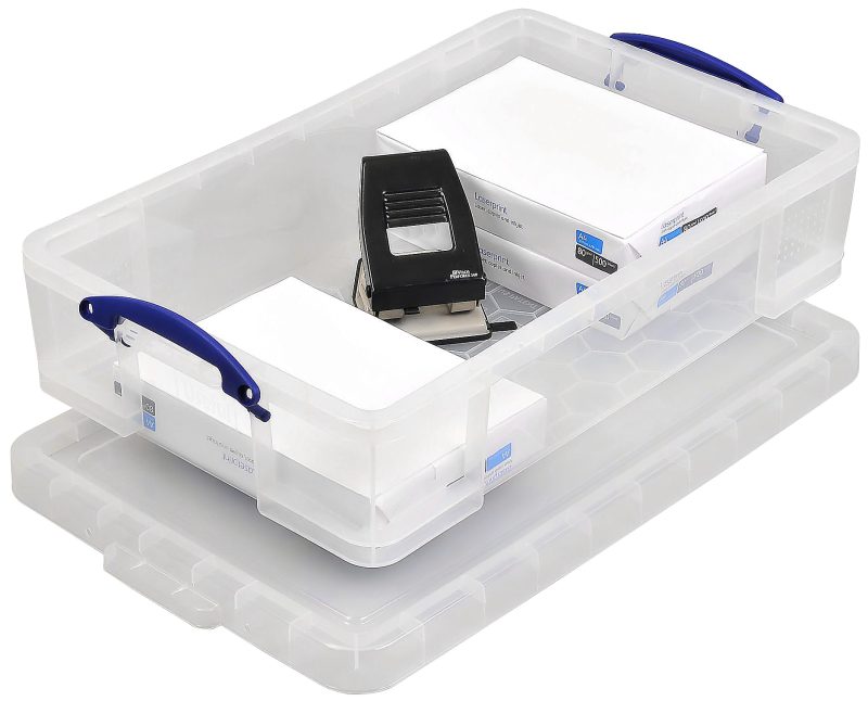 Really Useful Box® Plastic Storage Container With Built-In Handles And Snap Lid, 33 Liters, 28" x 17 3/8" x 6 5/8", Clear - Image 2