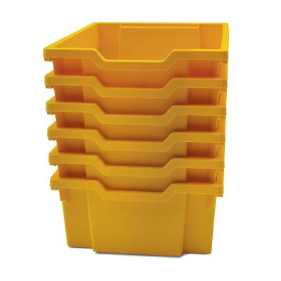 Gratnells Deep F2 Tray, Heavy Duty School, Industrial & Utility Bins, 12.3" x 16.8" x 5.9", Sunshine Yellow, Pack Of 6