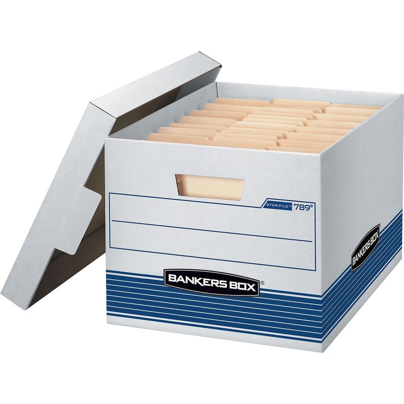 Bankers Box® Stor/File™ Medium-Duty Storage Boxes With Locking Lift-Off Lids And Built-In Handles, Letter/Legal Size, 15“ x 12" x 10", 60% Recycled, White/Blue, Case Of 4 - Image 7