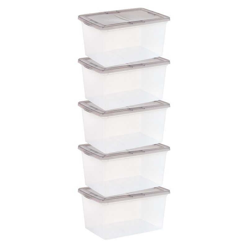 Iris® Snap Top Storage Boxes, 14.5 Gallon, Clear, Set Of 5 Boxes