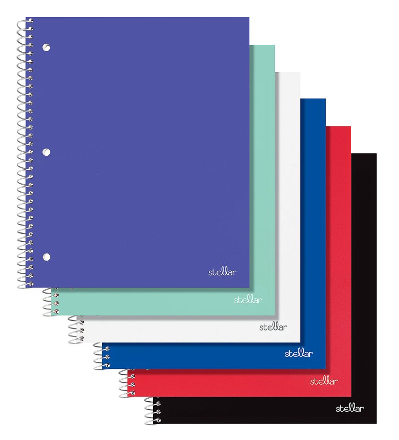 Office Depot® Brand Stellar Poly Notebook, 8-1/2" x 11",1 Subject, College Ruled, 80 Sheets, Assorted Colors, Pack Of 8 Notebooks - Black,College