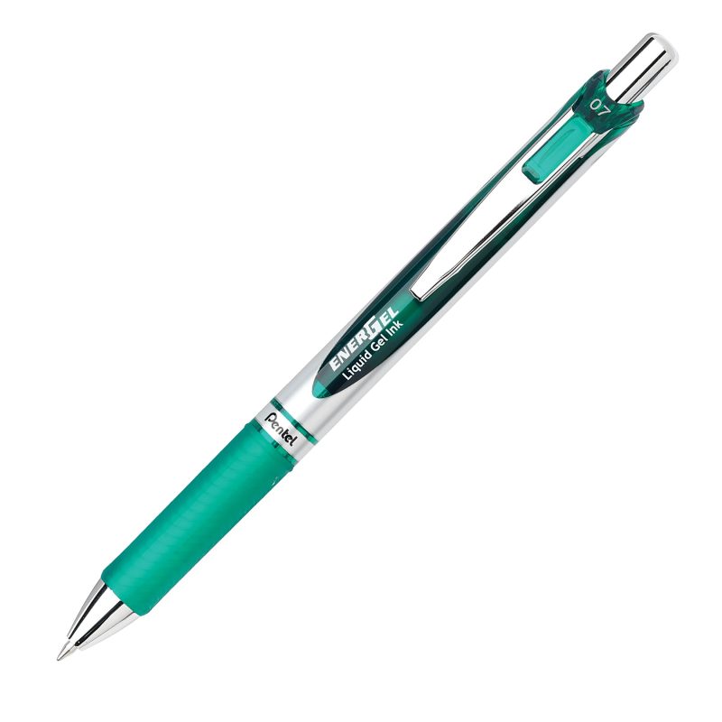 Pentel® EnerGel™ RTX Retractable Liquid Gel Pens, Medium Point, 0.7 mm, 54% Recycled, Blue Barrel, Blue Ink, Pack Of 12 Pens - Green,1