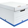 Office Depot® Brand Medium Quick Set Up Corrugated Medium-Duty Storage Boxes With Lift-Off Lids And Built-In Handles, Letter/Legal Size, 15" x 12" x 10", White/Blue, Pack Of 5