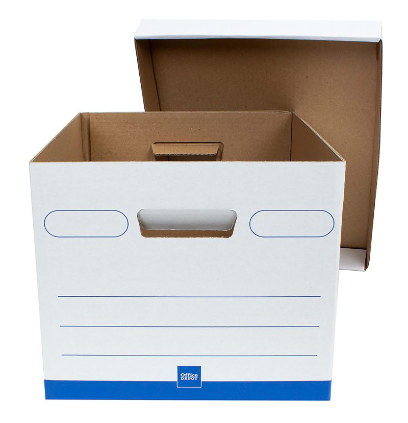 Office Depot® Brand Medium Quick Set Up Corrugated Medium-Duty Storage Boxes With Lift-Off Lids And Built-In Handles, Letter/Legal Size, 15" x 12" x 10", White/Blue, Pack Of 5 - Image 2