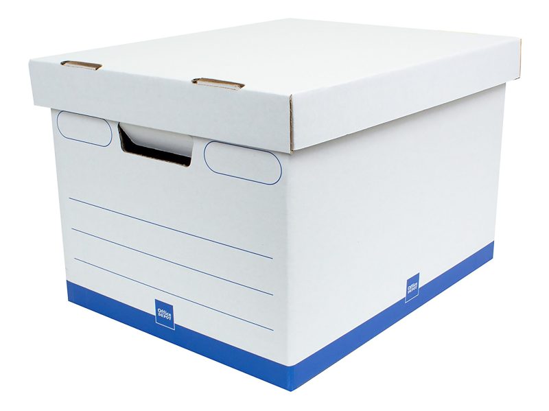 Office Depot® Brand Medium Quick Set Up Corrugated Medium-Duty Storage Boxes With Lift-Off Lids And Built-In Handles, Letter/Legal Size, 15" x 12" x 10", White/Blue, Pack Of 5 - Image 3