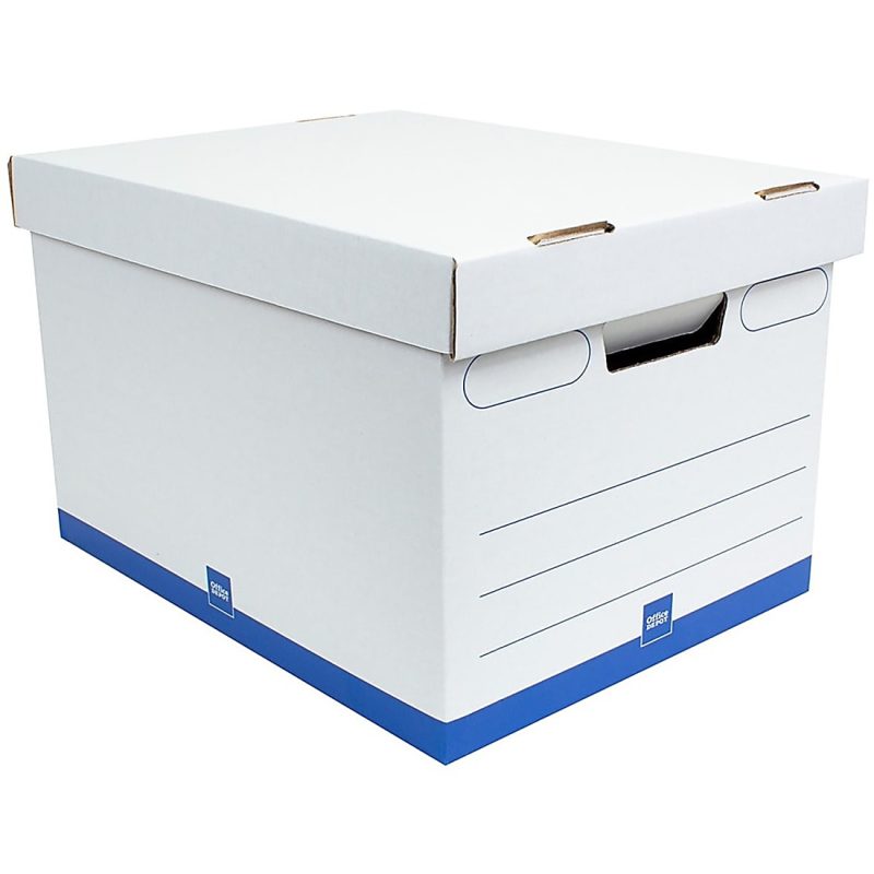 Office Depot® Brand Medium Quick Set Up Corrugated Medium-Duty Storage Boxes With Lift-Off Lids And Built-In Handles, Letter/Legal Size, 15" x 12" x 10", White/Blue, Pack Of 5 - Image 4