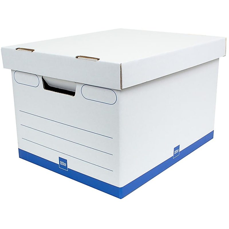 Office Depot® Brand Medium Quick Set Up Corrugated Medium-Duty Storage Boxes With Lift-Off Lids And Built-In Handles, Letter/Legal Size, 15" x 12" x 10", White/Blue, Pack Of 5 - Image 5
