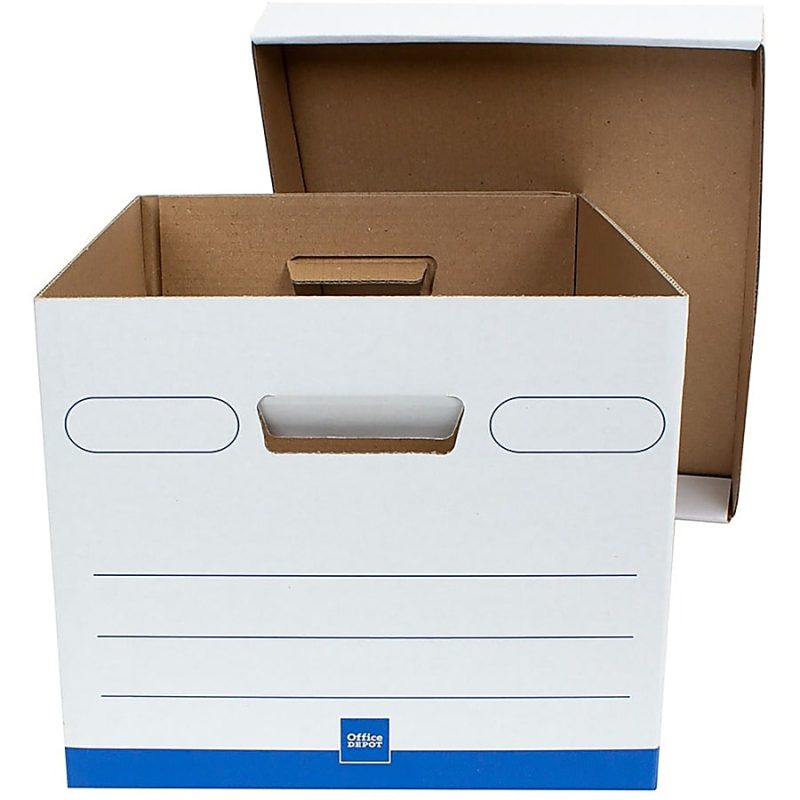 Office Depot® Brand Medium Quick Set Up Corrugated Medium-Duty Storage Boxes With Lift-Off Lids And Built-In Handles, Letter/Legal Size, 15" x 12" x 10", White/Blue, Pack Of 5 - Image 6