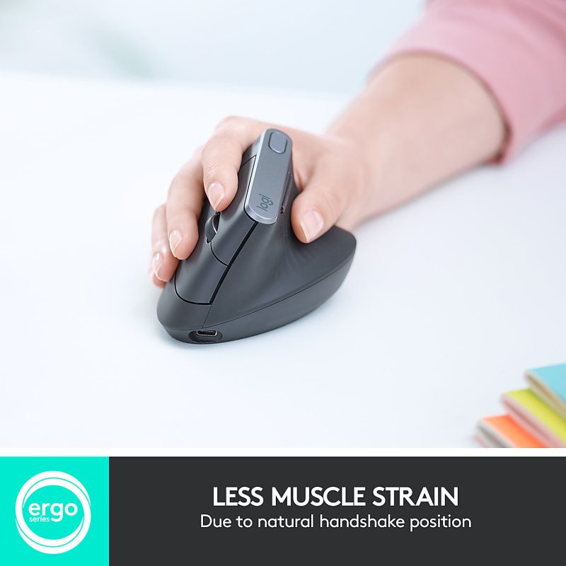 Logitech MX Vertical Advanced Ergonomic Wireless Mouse, Control and Move Content Between 3 Windows and Apple Computers (Bluetooth or USB), Rechargeable, Graphite - Image 2