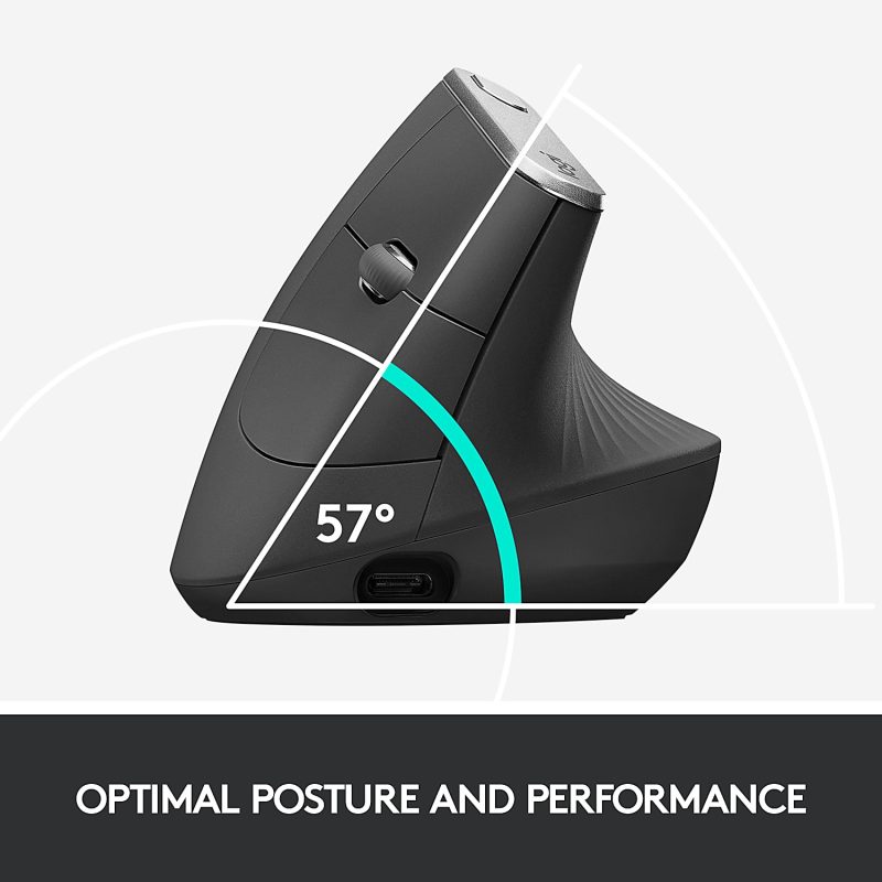 Logitech MX Vertical Advanced Ergonomic Wireless Mouse, Control and Move Content Between 3 Windows and Apple Computers (Bluetooth or USB), Rechargeable, Graphite - Image 3