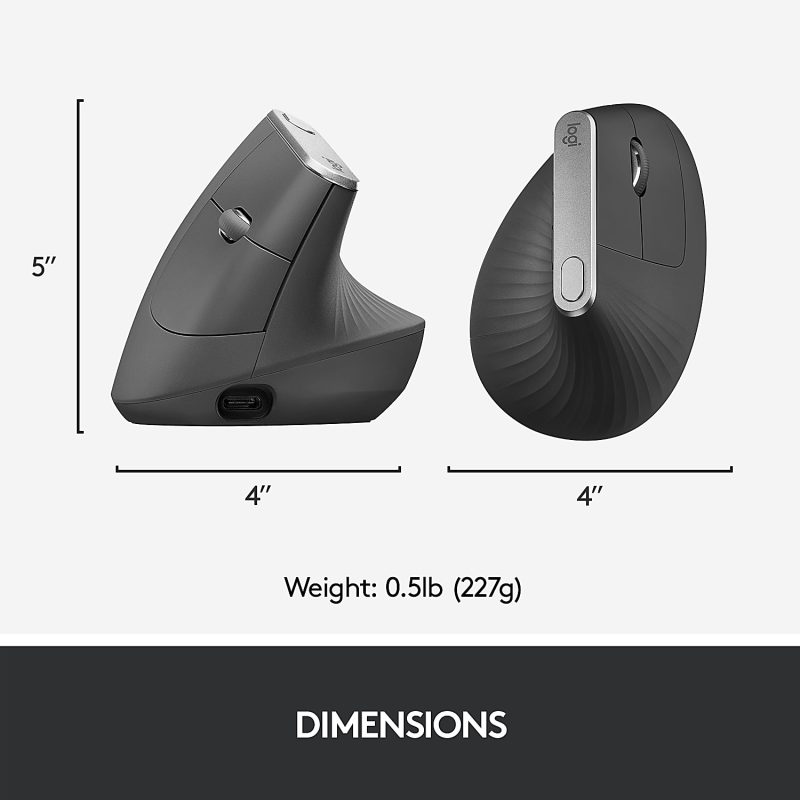 Logitech MX Vertical Advanced Ergonomic Wireless Mouse, Control and Move Content Between 3 Windows and Apple Computers (Bluetooth or USB), Rechargeable, Graphite - Image 7
