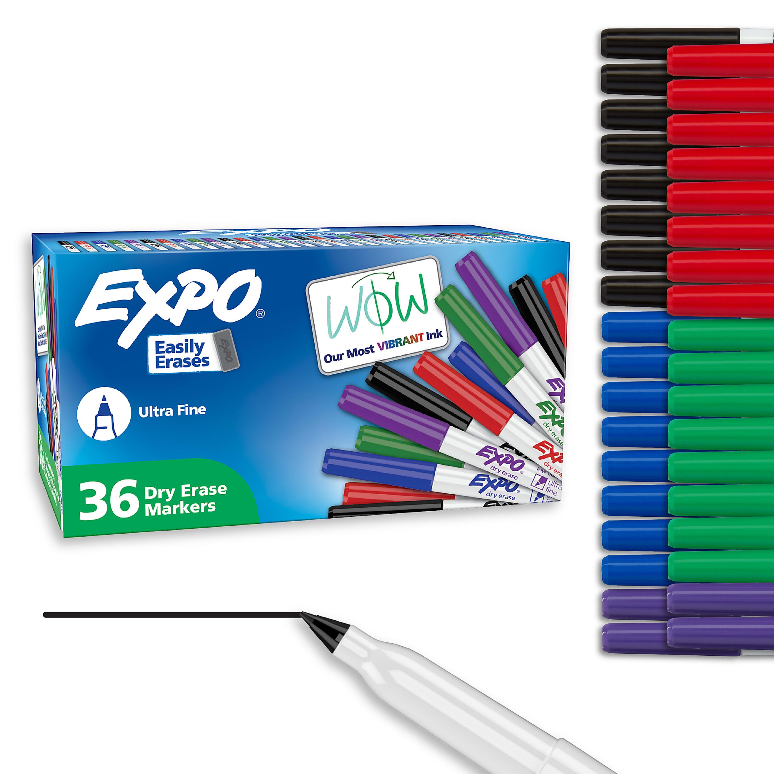 EXPO&reg; Low-Odor Ultra-Fine Tip Dry-Erase Markers, Assorted Colors, Pack Of 36