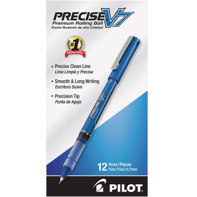 Pilot® Precise™ V7 Liquid Ink Rollerball Pens, Fine Point, 0.7 mm, Blue Barrel, Blue Ink, Pack Of 12