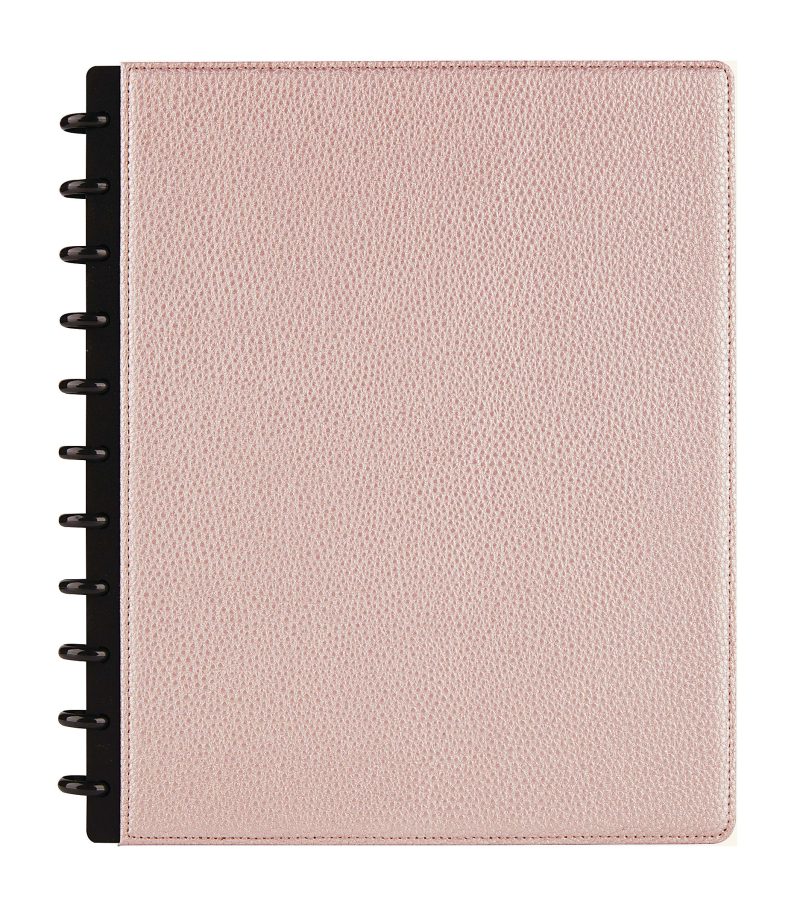 TUL® Discbound Notebook With Pebbled Leather Cover, Letter Size, Narrow Ruled, 60 Sheets, Rose Gold