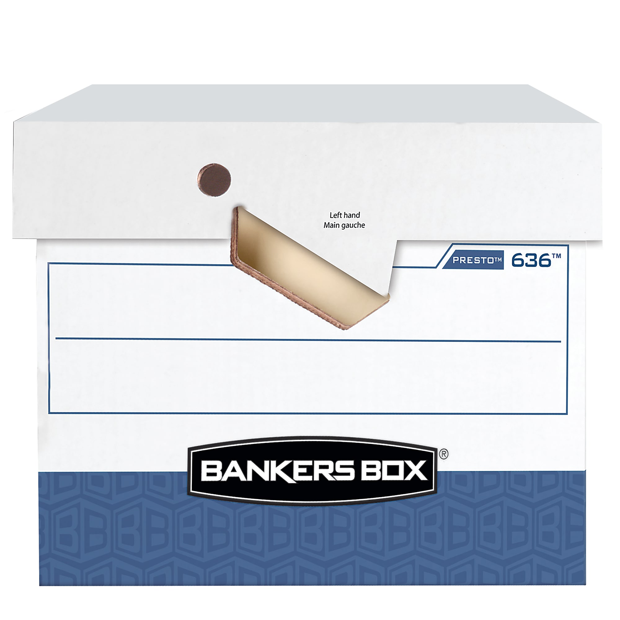 Bankers Box® Presto™ Heavy-Duty Storage Boxes With Locking Lift-Off Lids And Built-In Handles, Letter/Legal Size, 15" x 12" x 10", 60% Recycled, White/Blue, Case Of 2 - Image 4