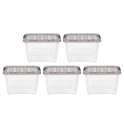 Iris® Stack & Pull™ Storage Boxes, 4.75 Gallon, Clear/Gray, Set Of 5 Boxes