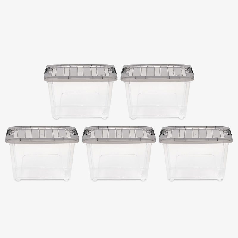 Iris® Stack & Pull™ Storage Boxes, 4.75 Gallon, Clear/Gray, Set Of 5 Boxes - Image 11