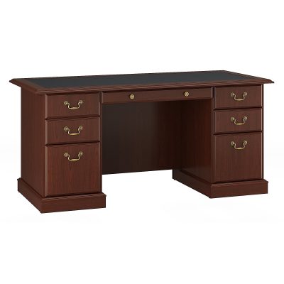 Bush Furniture Saratoga Executive 66"W Computer Desk With Drawers, Modern Gray, Standard Delivery - Harvest Cherry,66 in.