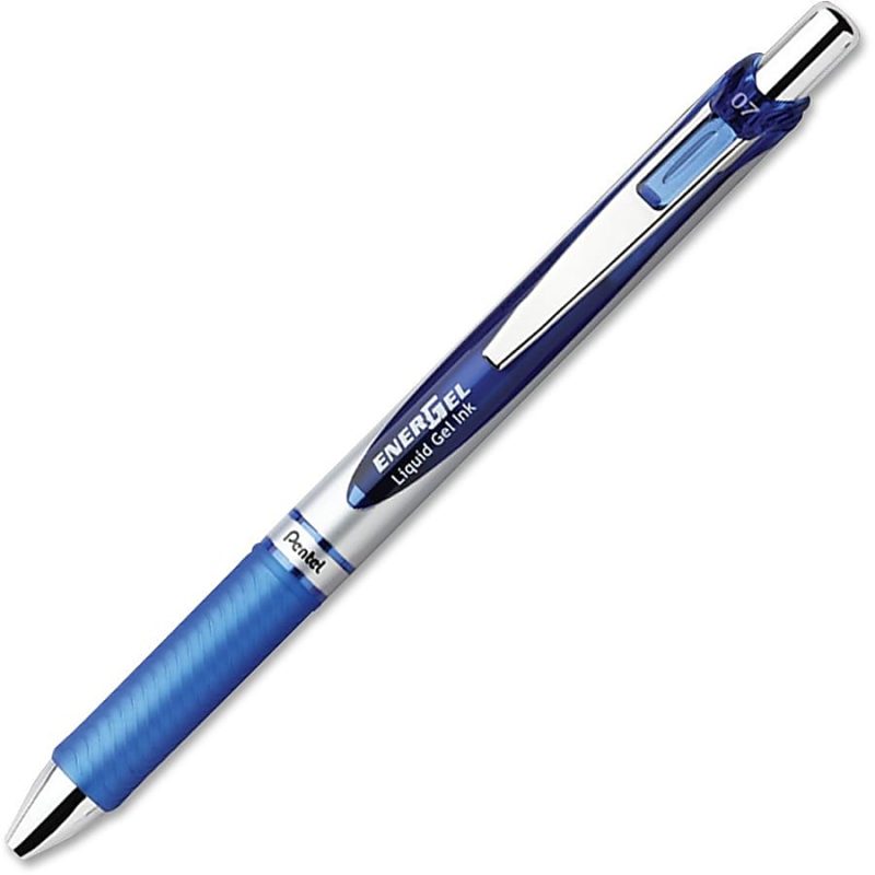 Pentel® EnerGel™ Retractable Liquid Gel Pens, Medium Point, 0.7 mm, Silver Barrel, Blue Ink, Pack Of 12 - Image 3