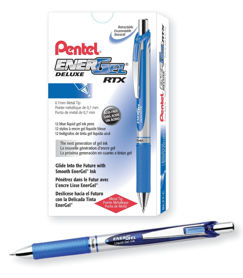 Pentel® EnerGel™ Retractable Liquid Gel Pens, Medium Point, 0.7 mm, Silver Barrel, Blue Ink, Pack Of 12 - Blue,12