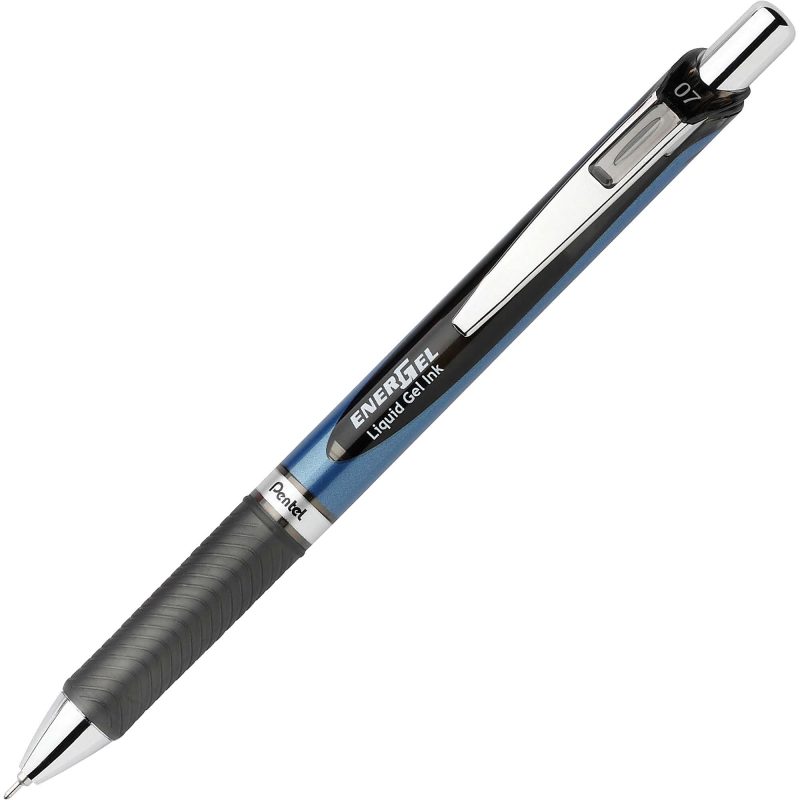 Pentel® EnerGel™ RTX Retractable Liquid Gel Pens, Medium Point, 0.7 mm, 54% Recycled, Blue Barrel, Blue Ink, Pack Of 12 Pens - Black,1
