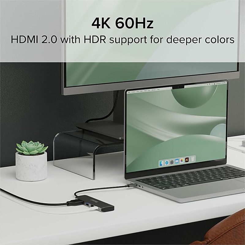Plugable USB C Hub Multiport Adapter, 4 in 1, 100W Pass Through Charging USB C to HDMI 4K 60Hz - Multi USB Port Hub for Windows, Mac, Ipad Pro, Chromebook, Thunderbolt (USBC-4IN1) - Image 2