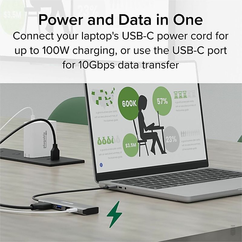 Plugable USB C Hub Multiport Adapter, 4 in 1, 100W Pass Through Charging USB C to HDMI 4K 60Hz - Multi USB Port Hub for Windows, Mac, Ipad Pro, Chromebook, Thunderbolt (USBC-4IN1) - Image 4