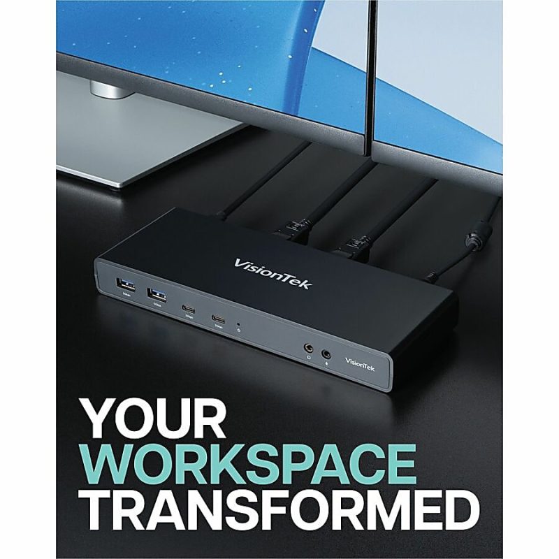 VisionTek VT4500 USB / USB-C Dual Monitor 4K Docking Station with 60W Power Delivery - 4 x USB 3.0 - 2x USB-C - 2x HDMI -2x DisplayPort - RJ-45 Ethernet - Audio Line In - Audio Line Out - Dock for Windows, Apple Mac including M1, Chromebook - Displaylink - Image 4