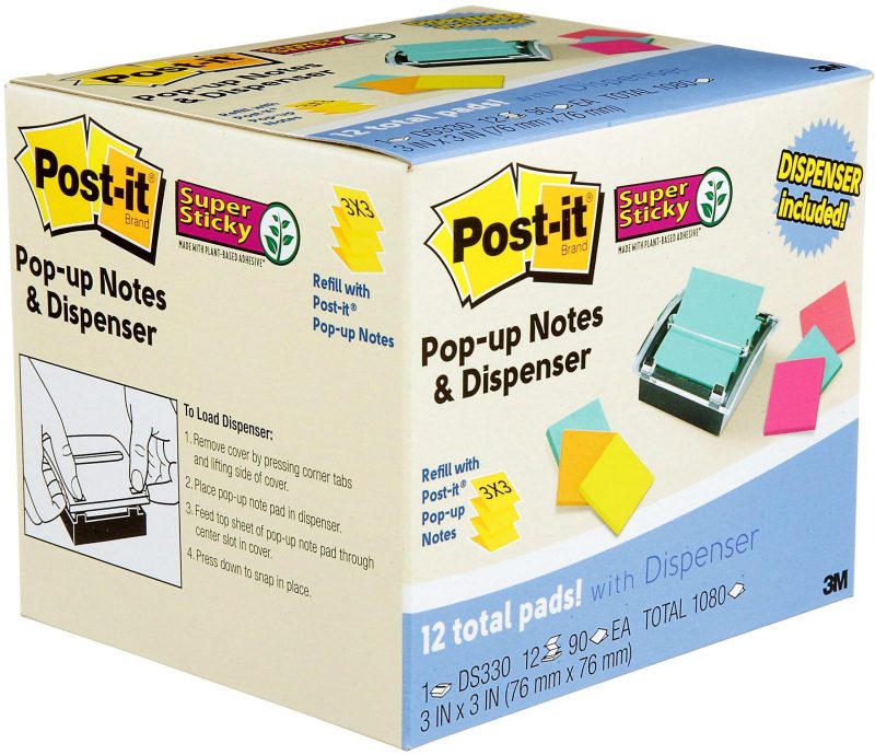 Post-it Super Sticky Pop Up Notes with Black Dispenser, 12 Pads, 3 in x 3 in, 2x the Sticking Power, School Supplies and Office Products, Sticky Notes for Vertical Surfaces, Monitors, Walls and Windows, Assorted Colors - Image 3