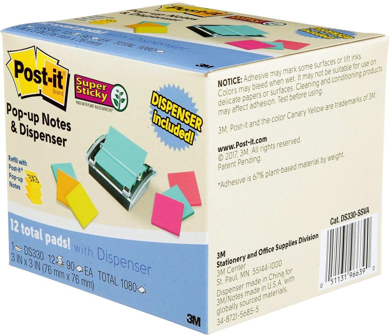 Post-it Super Sticky Pop Up Notes with Black Dispenser, 12 Pads, 3 in x 3 in, 2x the Sticking Power, School Supplies and Office Products, Sticky Notes for Vertical Surfaces, Monitors, Walls and Windows, Assorted Colors - Image 4
