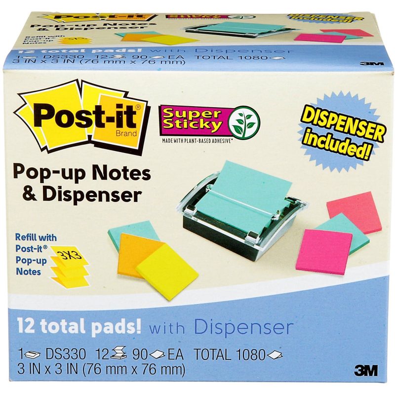Post-it Super Sticky Pop Up Notes with Black Dispenser, 12 Pads, 3 in x 3 in, 2x the Sticking Power, School Supplies and Office Products, Sticky Notes for Vertical Surfaces, Monitors, Walls and Windows, Assorted Colors - Image 10