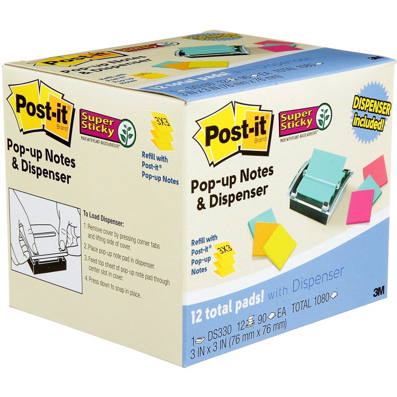 Post-it Super Sticky Pop Up Notes with Black Dispenser, 12 Pads, 3 in x 3 in, 2x the Sticking Power, School Supplies and Office Products, Sticky Notes for Vertical Surfaces, Monitors, Walls and Windows, Assorted Colors - Image 11